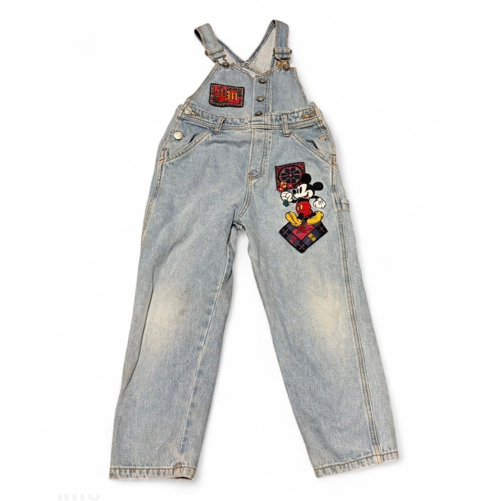 Vintage Mickey Mouse Denim Overalls Kids Disney Blue Jean Bib Pants 6x